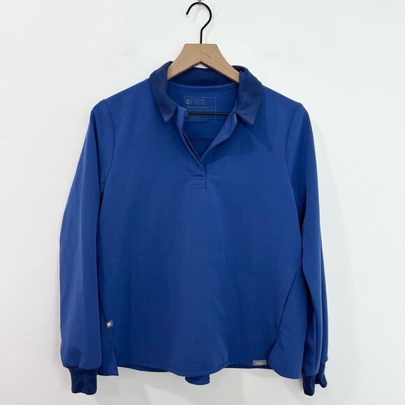FIGS IGAVA Longsleeve Polo Scrub Top in Denim Shade size Small - Picture 1 of 7